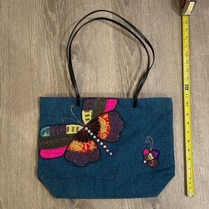 Blue Purse with Butterfly Shoulder Bag